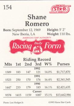 1993 Jockey Star #154 Shane Romero Back